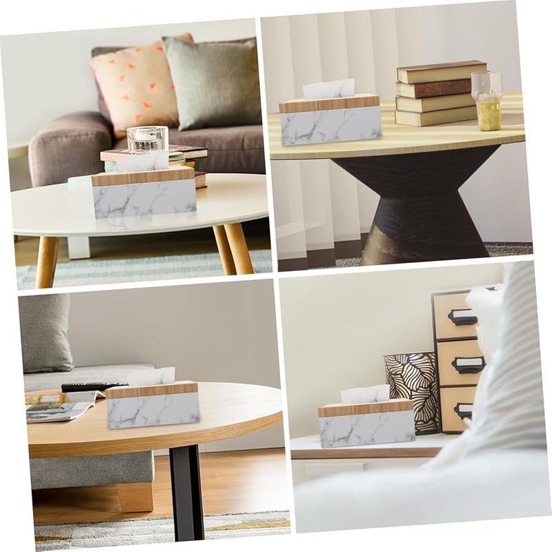 صندوق تخزين متعدد الوظائف من الرخام الأبيض مع غطاء لحامل المناديل للمطبخ والحمام - Image 4